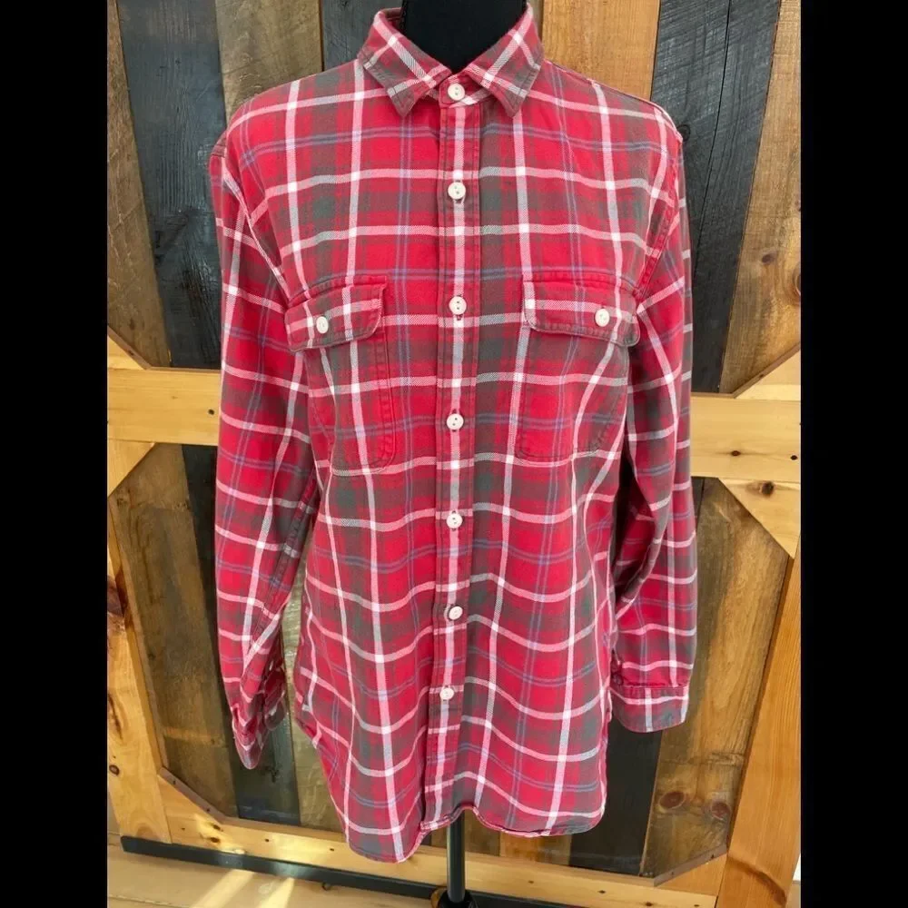 J Crew red plaid cotton flannel, size M